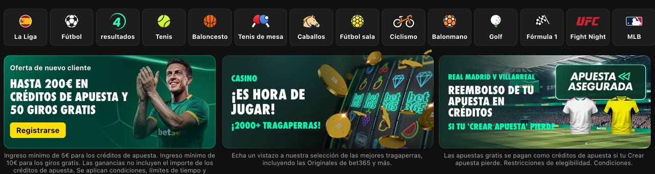 Banners de promoções da bet365 com ofertas em créditos de aposta